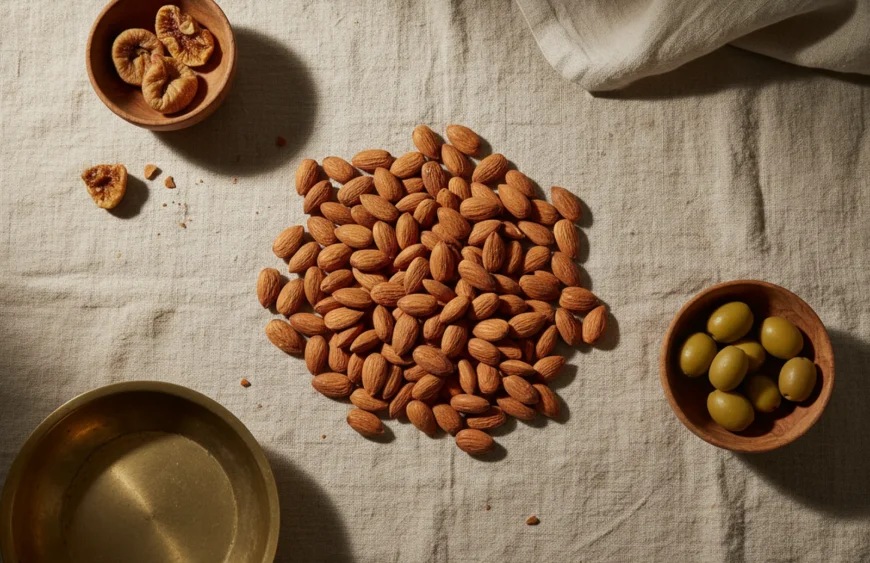 almonds for pregnancy: premium product photography on warm linen