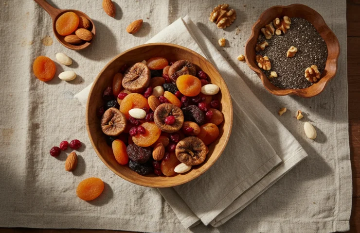 best dry fruits for diabetics: premium product photography on warm linen