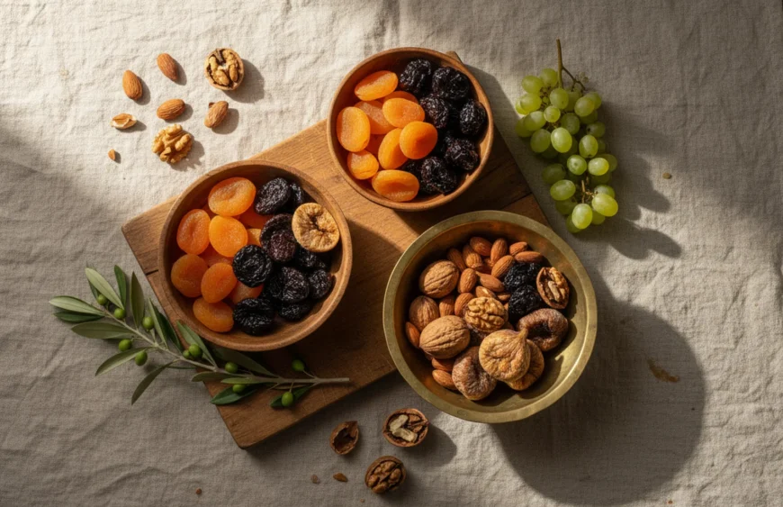 best dry fruits during pregnancy: premium product photography on warm linen