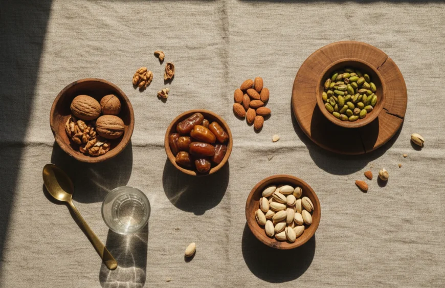 dry fruits for weight loss: premium product photography on warm linen