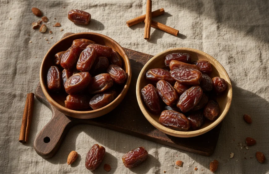 dates for diabetics: premium product photography on warm linen