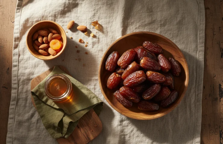 dates during pregnancy: premium product photography on warm linen