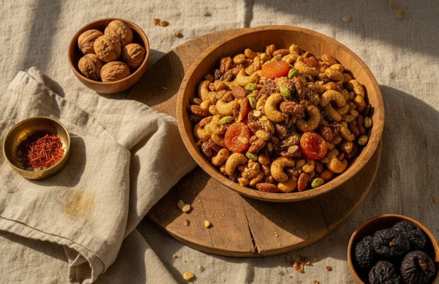 diwali dry fruit gifts: premium product photography on warm linen