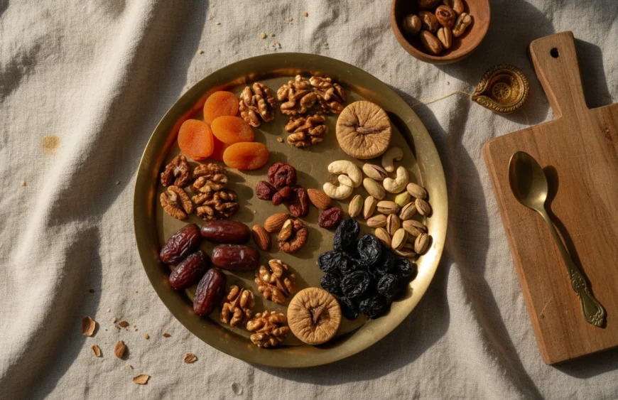eid dry fruit gifts: premium product photography on warm linen