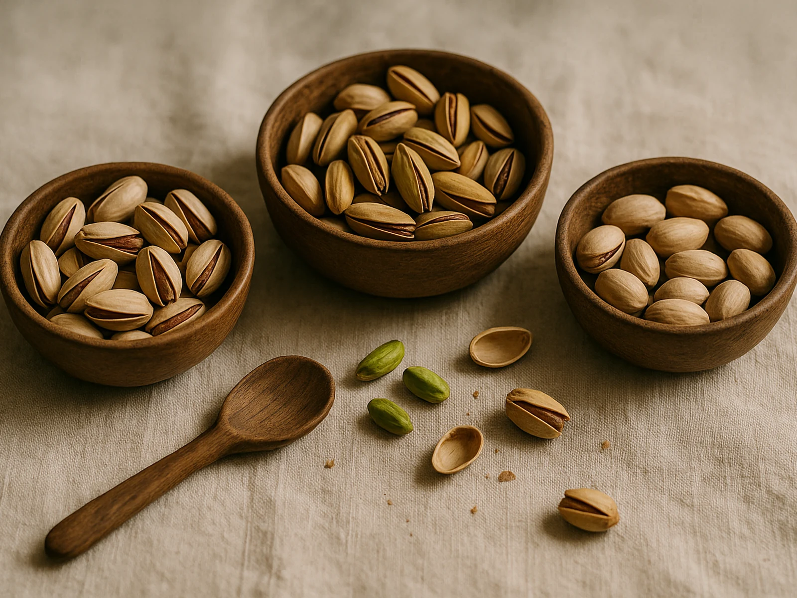 Three bowls of premium Iranian pistachio varieties