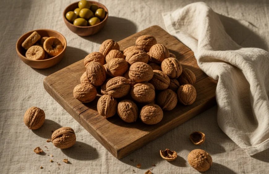 kashmiri walnuts benefits: premium product photography on warm linen