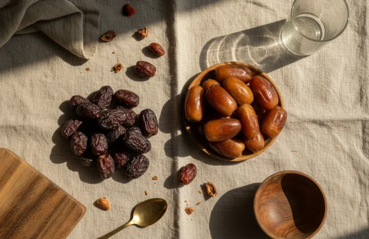 khajoor vs dates: premium product photography on warm linen