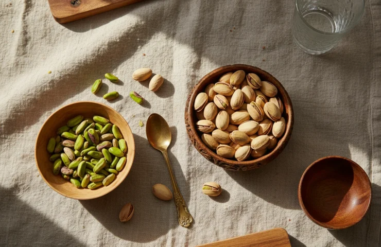 pista vs pistachios: premium product photography on warm linen
