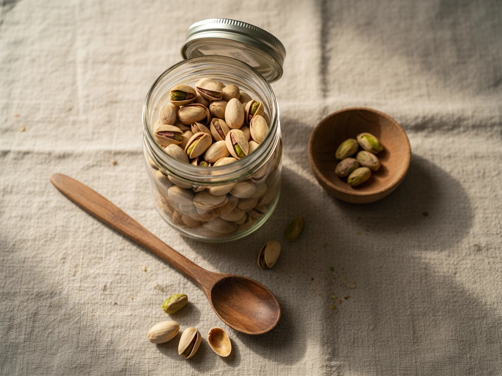 Glass jar of in-shell premium Iranian pistachios with airtight storage
