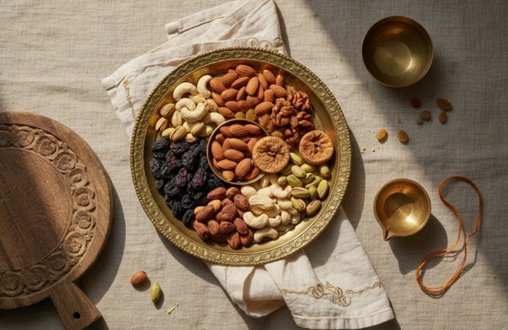 premium dry fruit gift box under 1000: premium product photography on warm linen