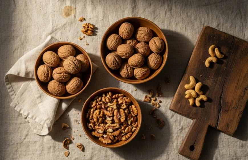 walnut grades india: premium product photography on warm linen