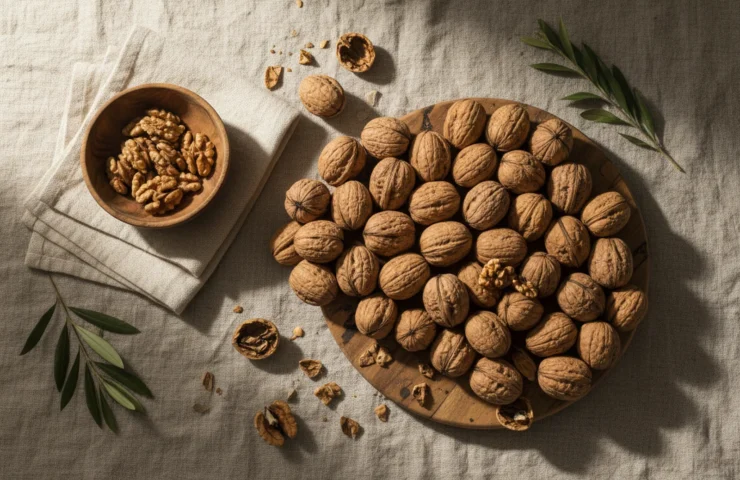 walnuts for brain: premium product photography on warm linen