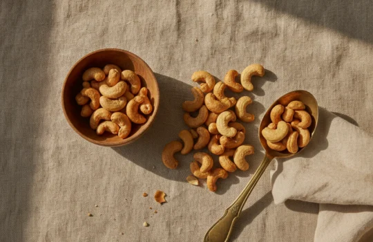 how many cashews per day: premium product photography on warm linen