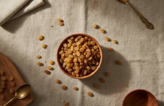 kishmish benefits: premium product photography on warm linen