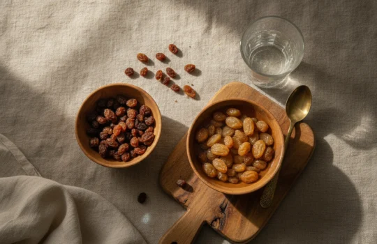 soaked raisins benefits: premium product photography on warm linen