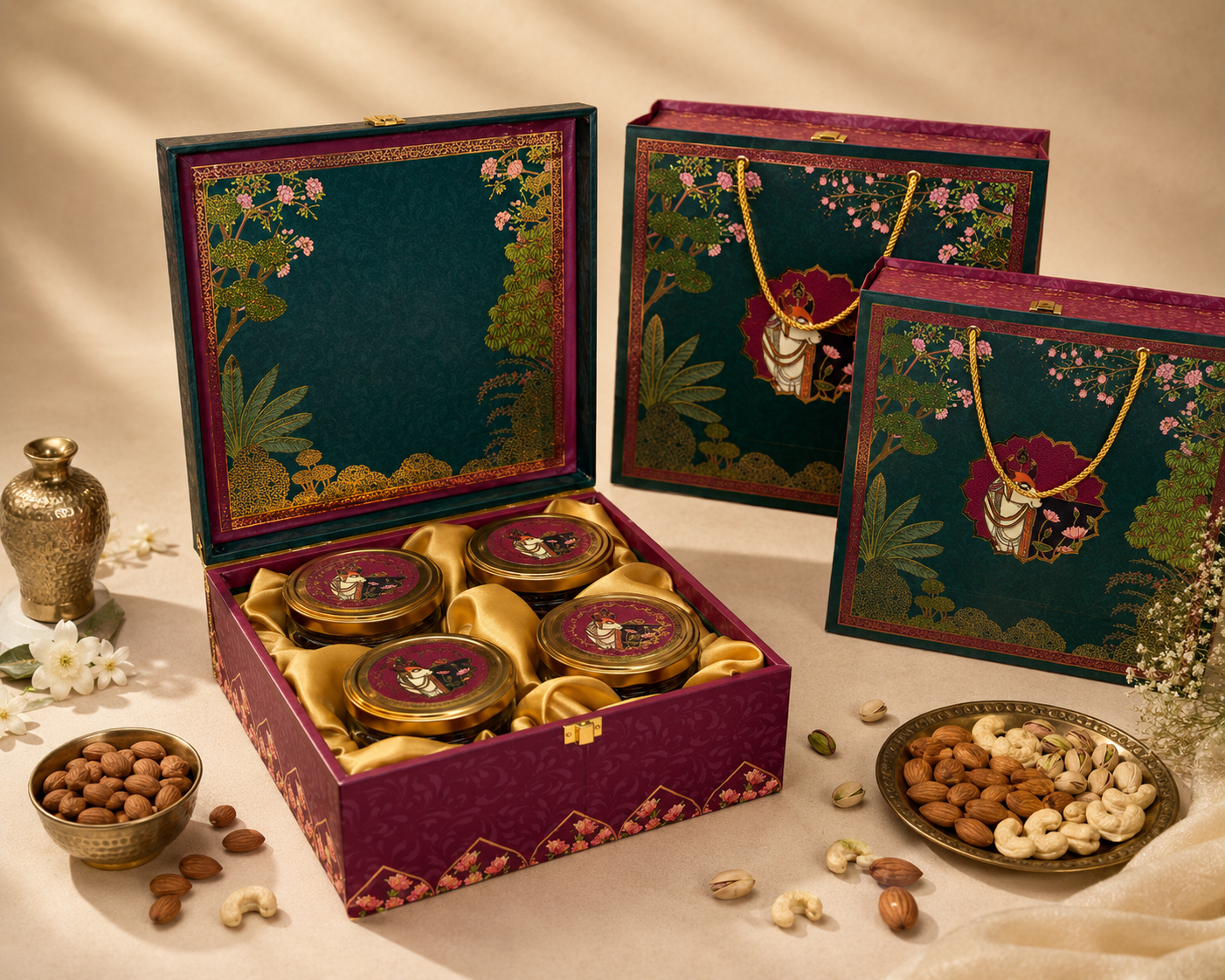 Ammari Heritage corporate gift hamper in a botanical motif box